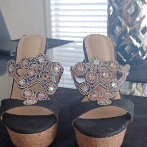 Black  Platform Shoes with Cork Wedge Brand New, Never Worn